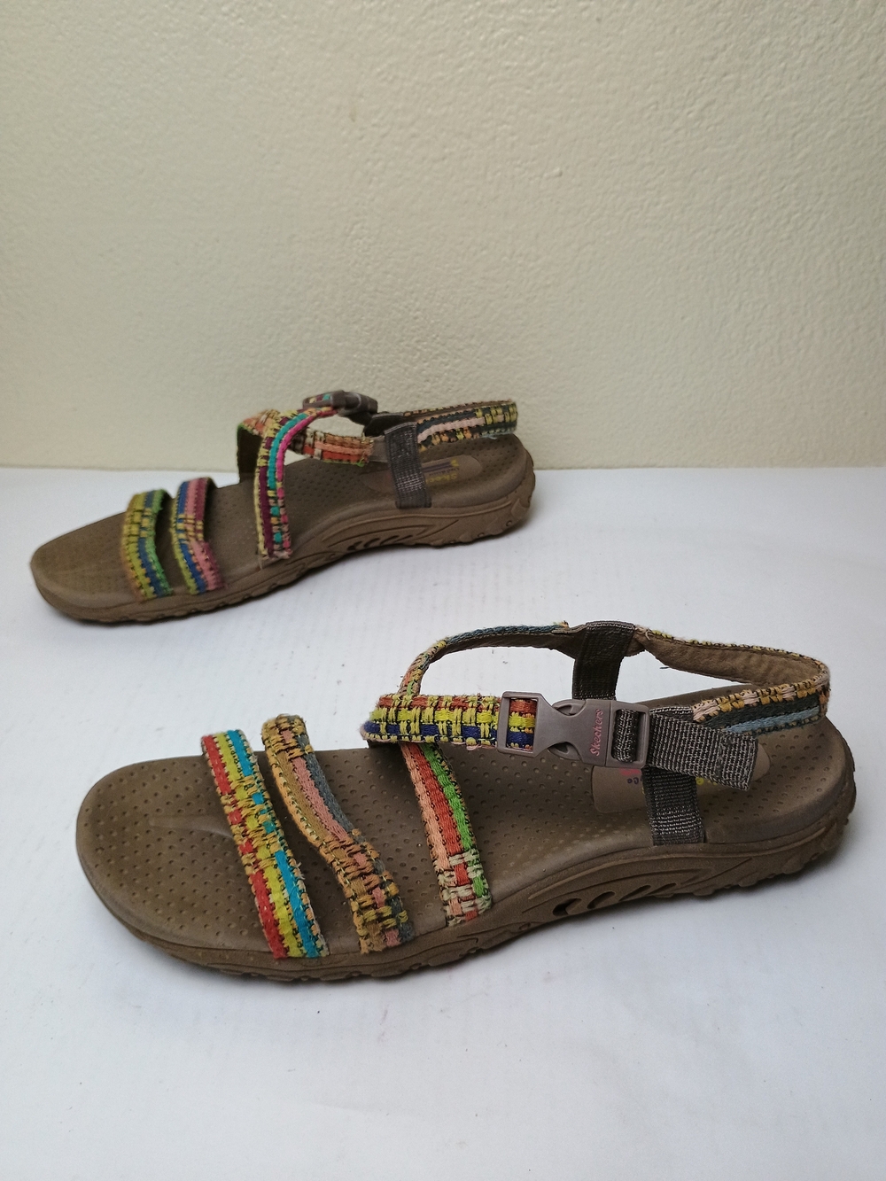 Skechers Reggae 10 Sew Me Boho Woven Brown Sandals with Multicolor Straps